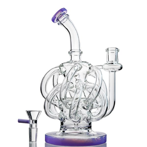 Haute Qualité 14mm Verre Bongs Vortex Recycler Dab Rig Conduites D'eau 12 Recycler Tube Tuyau Super Cyclone Plates-formes Pétrolières Uique Bong D'eau