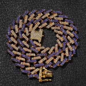 Haute qualité 15mm bande chaîne cubaine Miami Hip-Hop collier imité avec diamant doré Hip hop pour hommes bijoux colliers cadeau