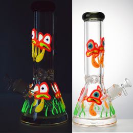 Lueur dans le noir narguilés bécher en verre bongs huile dab rigs 18mm conduites d'eau à joint femelle avec bol diffus en aval