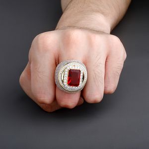 Hoge kwaliteit 18K gouden diamanten ring heren Ruby Iced Out ringen hiphop ringen sieraden