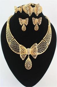 Alta calidad 18 K chapado en oro cristal mariposa joyería africana collar pulsera anillo pendiente boda joyería nupcial Sets1639351