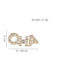 Hoge kwaliteit 18K vergulde luxe ontwerper merk brief Stud clip keten geometrische beroemde vrouwen kleurrijke Crystal Rhinestone parel oorbel Womens bruiloft Jewerlry