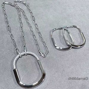 Haute qualité 18 carats en forme de U diamant chaîne cubaine boucles d'oreilles de luxe collier ensemble créateur de mode en argent sterling 925 pendentif tête de serrure bijoux classiques avec boîte C846