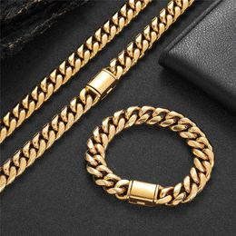 Haute qualité 18K plaqué or jaune en acier inoxydable Miami chaîne cubaine collier Bracelet liens pour hommes femmes Punk bijoux 242r