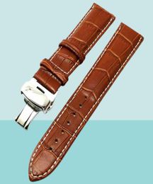 Haute qualité 18mm 20mm 22mm noir marron cuir bracelet de montre montre-bracelet bracelet de remplacement barres à ressort bouton poussoir caché Cl9067992