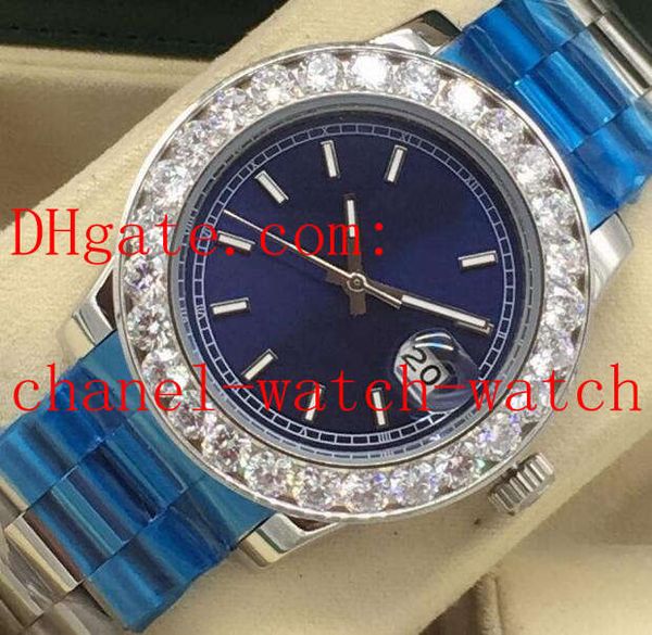 Haute qualité 2 couleurs gros diamant cadran bleu montre pour homme 40mm 116300 or jaune 18 carats cadran romain machines pour hommes mouvement automatique montres-bracelets
