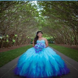 Hoge kwaliteit 2015 kleurrijke quinceanera -jurken baljurken lieverd met tule kralen sweet 16 debutante jurken 15 jaar feestjurk QS 242T