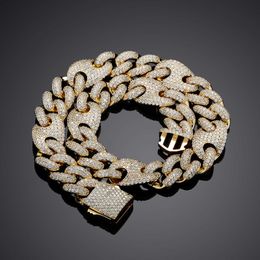 Collar de alta calidad de 20 mm con nariz de cerdo para hombre Miami Coffee Bean Cuban Linck Chain Full Zirconium Hip Hop Necklace Curb Chains Real 14k Gold Bracelet para hombres Iced CZ Jewelry