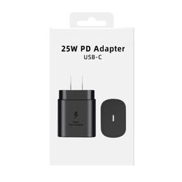 Hoogwaardige 25W PD USB C Cast Lading 20W Power Wall Quick LaGing Adapter US EU -plug voor Samsung Charger Galaxy S21 5G S20 S10 Opmerking 20 10 A71 A70S A80 M51