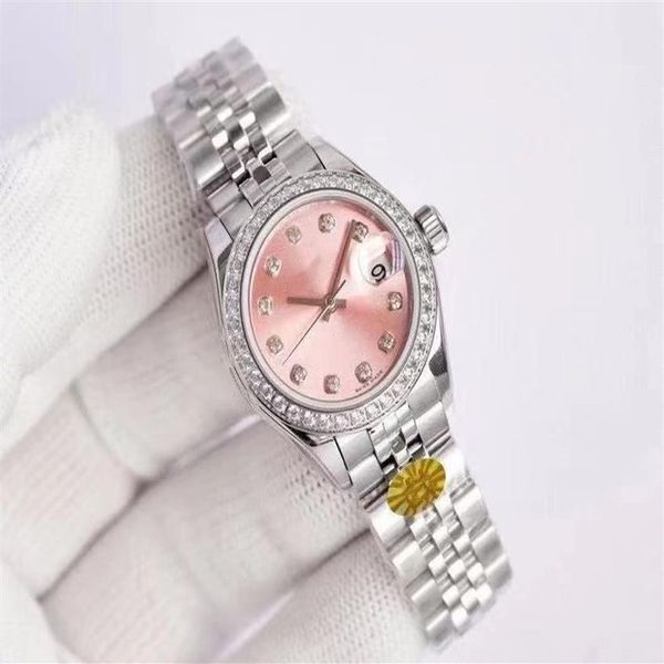 Haute qualité 26mm mode or dames robe montre diamant cadran saphir mécanique automatique femmes montres bracelet en acier inoxydable 277b