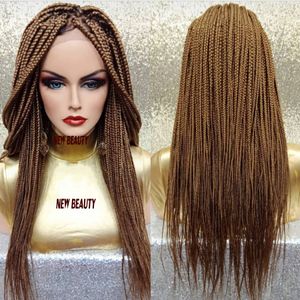 Hoge kwaliteit #27 Blonde vlecht boleto Braziliaans haar gevlochten kanten voorste pruik 30 inch doos vlechten synthetische pruiken voor zwarte vrouwen