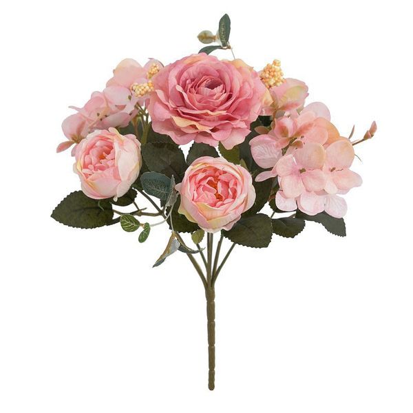 Fleurs artificielles de haute qualité 28 cm Bouquet de soie rétro Rose Hydrangea Peony Vintage Bride tenant des plantes fausses accessoires de décoration de mariage à la maison