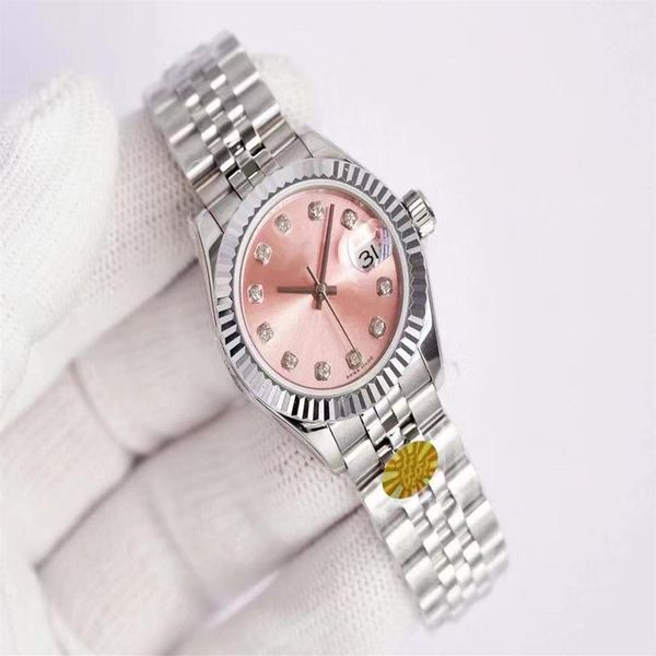 Haute qualité 28mm mode or rose dames robe montre saphir mécanique automatique montres pour femmes bracelet en acier inoxydable br271f