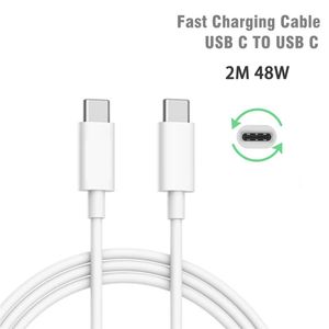 Cable de carga rápida de alta calidad, 2M, 6 pies, QC 3,0, 48W, tipo C a C, Cable TPE de 144 núcleos, Cable de transferencia de datos blanco