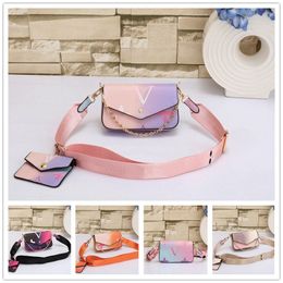 Alta calidad 2 unids / set Bolsos de cadena de diseñador Mujeres Mini bolso de hombro amanecer Color degradado en colores pastel Bolso cruzado Tarjeta de asas Monedero Monedero