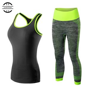 Hoge Kwaliteit 2 stks Dames Sportkleding Workout Trainingspak Fitness Gym Tank Top Broek Kleding Zwarte Yoga Sets 210802