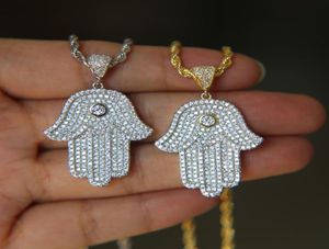 300 Bling Bling Sparking Cz Stone Fatimas Hamsa Hand Corde chaîne Hip Hop Bling Mens Cool Club Jewelry Collier 1862930