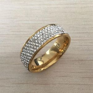 Alta qualidade 316l aço inoxidável ouro branco diamante anel de casamento strass anel de noivado para mulheres meninas amantes 252s