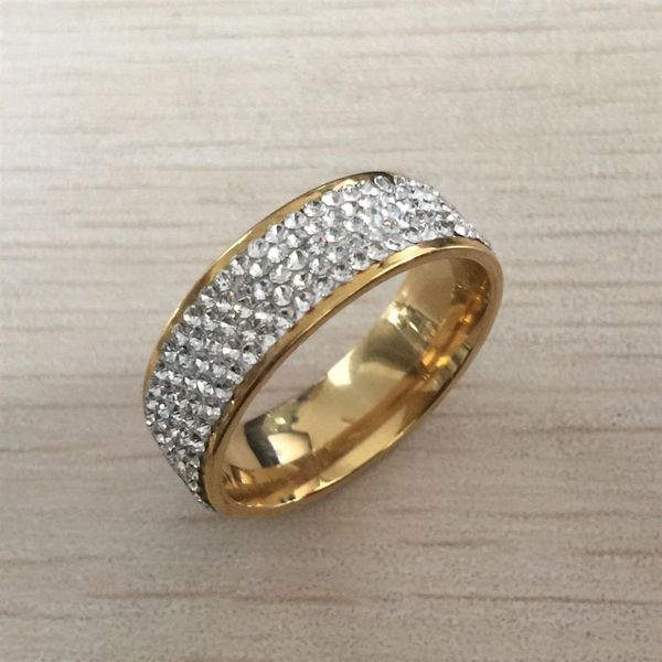 Anillo de bodas de diamantes blancos y dorados de acero inoxidable 316L de alta calidad, anillo de compromiso con diamantes de imitación para mujeres y niñas, amantes 202z