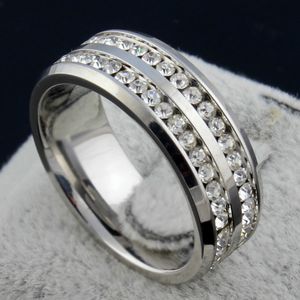 Hoge kwaliteit 316L roestvrij staal zilveren diamant trouwring kristal verlovingsring voor vrouwen mannen liefhebbers gratis verzending