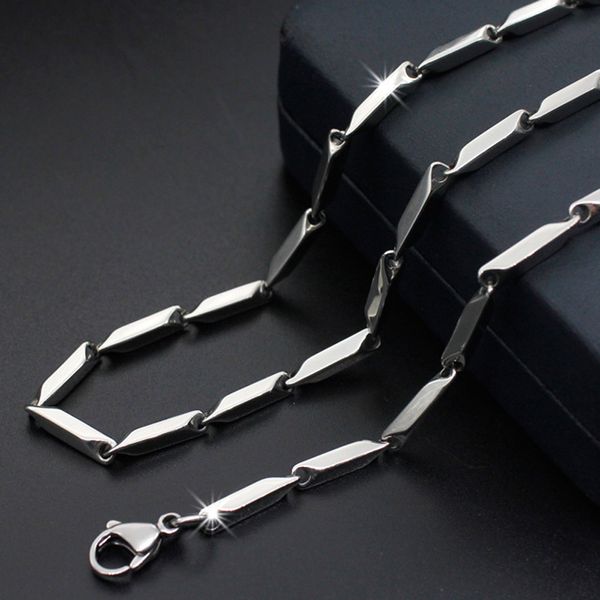 Collar de cadenas con forma de arroz plateado de acero inoxidable, joyería de cadena de eslabones para hombres y mujeres, accesorios de joyería