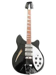 Guitare électrique noire de haute qualité, 360 à 12 cordes, avec Pickguard blanc, corps Semi-creux, pont R