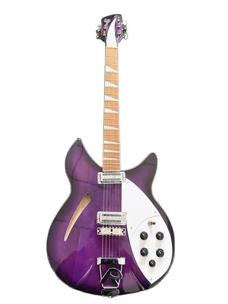 Guitare électrique 360 violet foncé de haute qualité, Pickguard blanc, pont R, matériel chromé