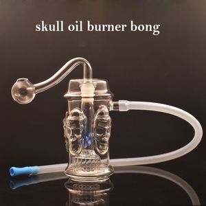 Haute qualité 4 crâne narguilé verre brûleur à mazout Bong pour plates-formes pétrolières conduites d'eau Bongs matrice percolateur petite conduite d'eau dab rig Ash Catcher avec tuyau de brûleur à mazout mâle de 10 mm