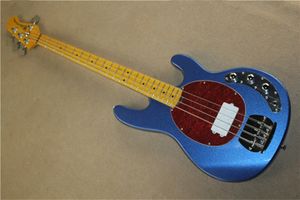 Musique de haute qualité 4 string Man Ernie Ball Sting Ray Guitar de basse électrique Bleu Cs rouge vert blanc noir 9v Pickups actives Autres couleurs peuvent être personnalisées