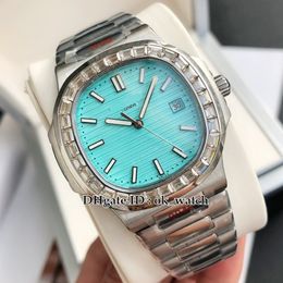 Hoge Kwaliteit 40mm 5711 / 1A-018 Sporthorloges Miyota 8215 Automatische Herenhorloge T Blue Textured Dial Roestvrijstalen Armband Big Square Diamond Bezel Gents Horloges