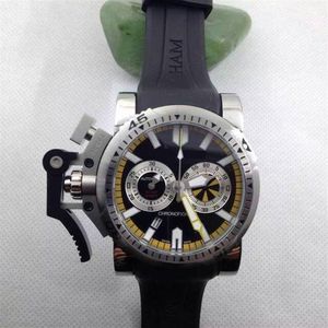 haute qualité 46MM hommes montre BRITISH Chronofighter LUNETTE RUBBER STRAP chronomètre chronographe japon quartz chrono sport course hommes w241l