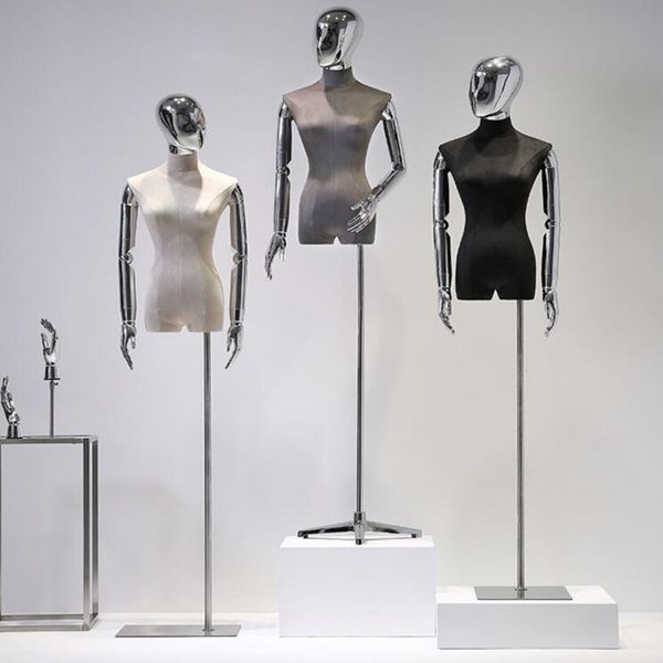 Qualité en daim femelle mannequin accessoires de vêtements de demi-longueur Store Plate-forme de carrosserie complète Electro Plating Head Doll 1pc B057