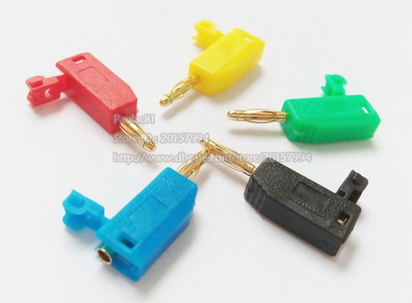 Conectores, 5 colores MINI 2mm Radioshack Conector tipo banana apilable Conector macho Pin dorado/10 juegos (50 piezas)