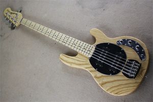 Hoogwaardige 5 string Natural Electric Bass Guitar Ernie Ball Musicman Music Man Man Sting Ray Maple Black Black Pickguard Passive Pickup Active Pick -up