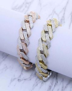 Haute qualité 5A Cz collier cubain Punk chaîne bracelet pour hommes unisexe bracelet collier ensemble glacé Bling 3 rangées 19MM largeur Hip Hop F4976825