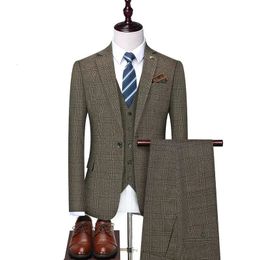 Hoge Kwaliteit 5XL pak Vest Broek heren Elegante Mode Business Slim Linnen Casual Jurk Gentleman Pak 3 Delige Set 231220