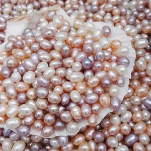 Perlas ovaladas de alta calidad de 6-7MM, cuentas de semillas, 3 colores, blanco, rosa, púrpura, perlas de agua dulce sueltas para suministros de joyería, venta al por mayor barata