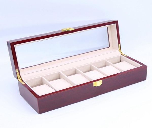 Haute qualité 6 fentes bois écrin de montre montres boîte élégant bijoux stockage organisé caixa para relogio3881734