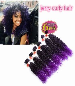 Haute qualité 6pcslot extensions de cheveux de tissage synthétique Jerry bouclés ombre brun kanekalon profond bouclés crochet violet tressage cheveux fo6957194
