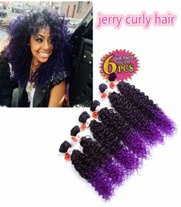 Hoge kwaliteit 6 stuks slot synthetisch geweven hair extensions Jerry krullend ombre bruin kanekalon diep krullend gehaakt paars vlechten Haar fo7879069