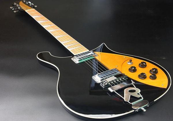 Alta calidad 660 660 Guitarra eléctrica Bosswood Body Cabezal de pintura negra brillante 5 grados Correo corriendo a través del cuerpo 8314337