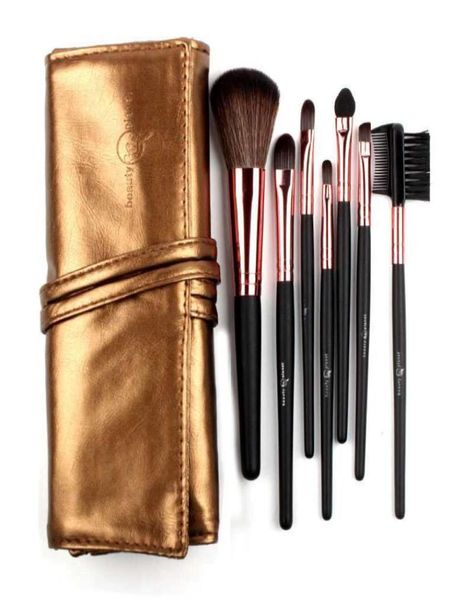 Kit de 7 pinceaux de maquillage de haute qualité, élégant, rose, marron, rose, rouge, noir, doré, sac en cuir, pinceaux de maquillage portables, 9544415