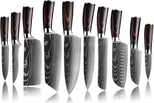 Juego de cuchillos de chef de acero inoxidable 7CR17MOV de alta calidad, cuchilla de cocina japonesa afilada, utilidad para cortar Santoku con láser Damasco Pattern6606379