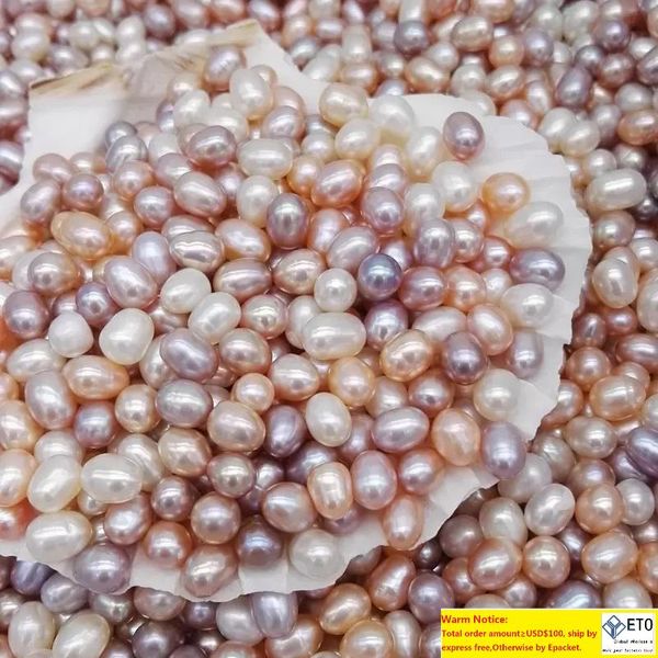 Perles de rocaille de perles ovales de haute qualité 7MM 3 couleurs blanc rose violet perles d'eau douce en vrac pour la fabrication de bijoux fournitures pas cher en gros