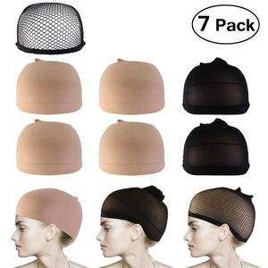 High Quality 7pcs Wig Caps Neutral Nude Beige and Black Mesh Wig Cap Hairnets Mesh Weaving Wig Hair Net Elastic Caps