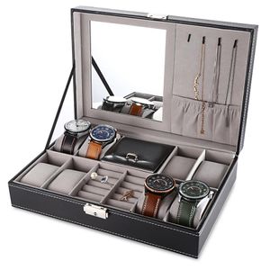 Hoge kwaliteit 8 Grid Slots Watch Display PU Leather Box Multifunctionele juwelierszaak Storingsorganisator Horloges Boxes Square Box249H