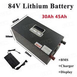 Batterie lithium-ion de haute qualité 84V 30Ah 45Ah avec BMS pour 6700W 4200W moto scooter chariot de golf camping-car + chargeur 5A