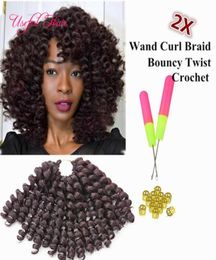 Haute qualité 8 pouces baguette curl rebondissant crochet extensions de cheveux Janet Collection synthétique tressage cheveux ombre crochet tressage5978871