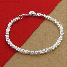 Bracelet en argent 925 de haute qualité, 4Mm, 8 pouces, carré vénitien, pour femmes et hommes, bijoux de charme de fête, Gifs L220808243z