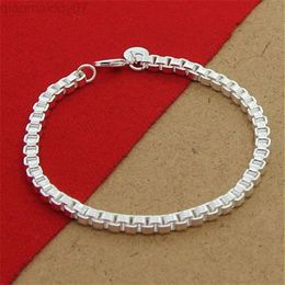 Bracelet en argent 925 de haute qualité, 4Mm, 8 pouces, carré vénitien, pour femmes et hommes, bijoux de charme de fête, Gifs L2208082777